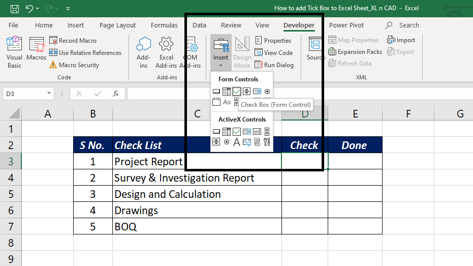 excel for mac add checkbox