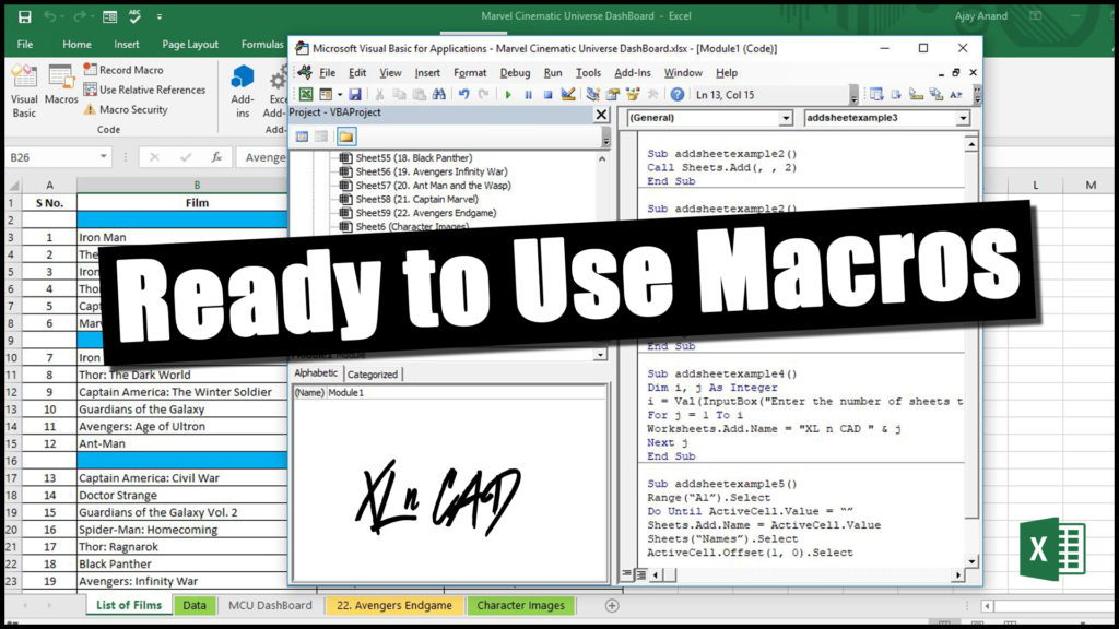 Macro to Add Multiple Sheets in Excel XL n CAD