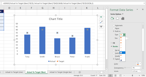 Four different types of Actual vs Target Charts in Excel - XL n CAD