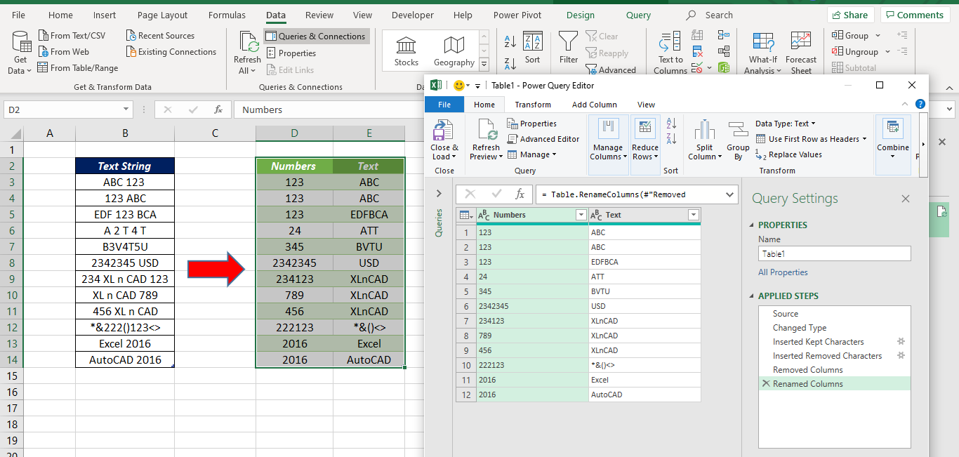 Extract Number and Text using Power Query in Excel