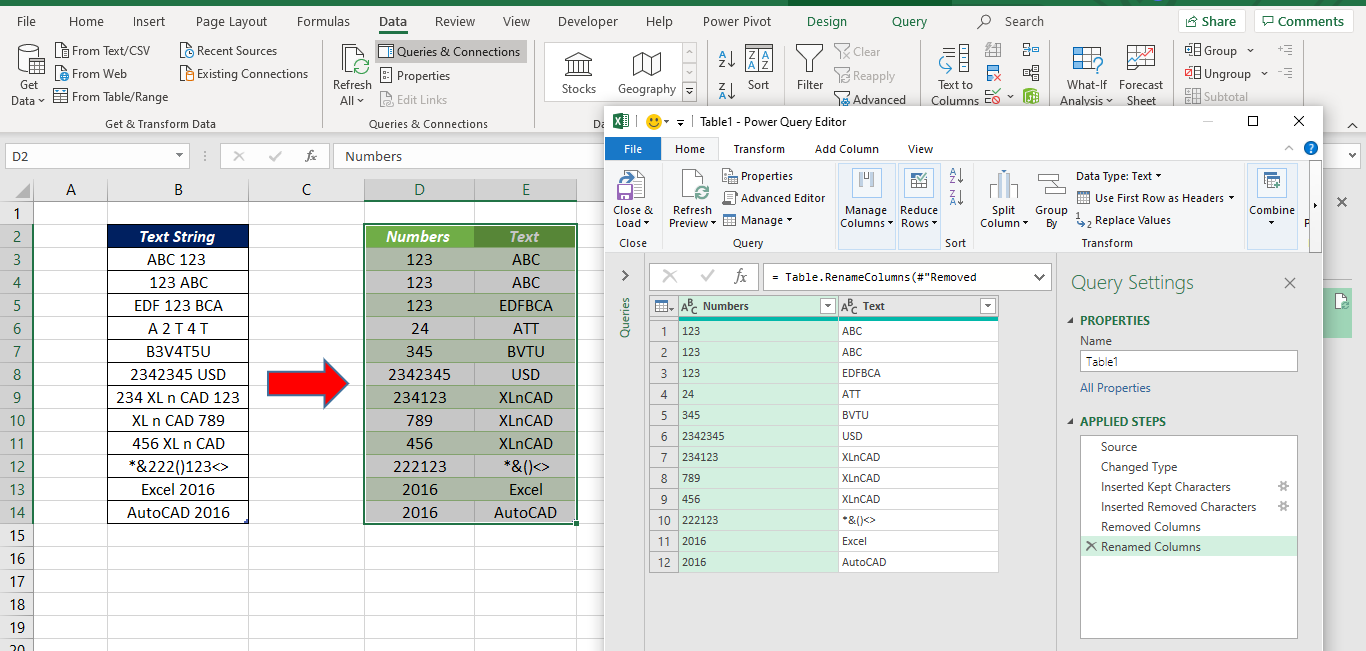 what is an excel query table