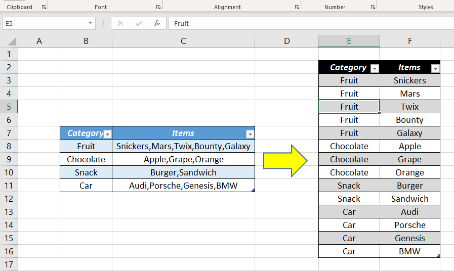 how to split cells in excel