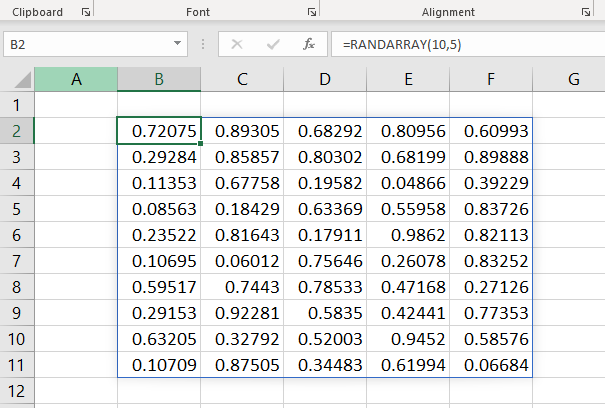 Excel RANDARRAY function