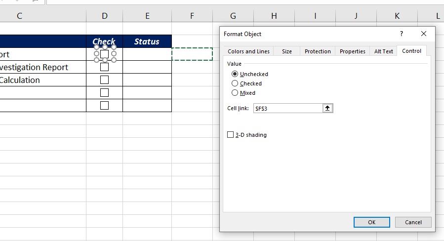 excel for mac how to make check boxes linked to cell