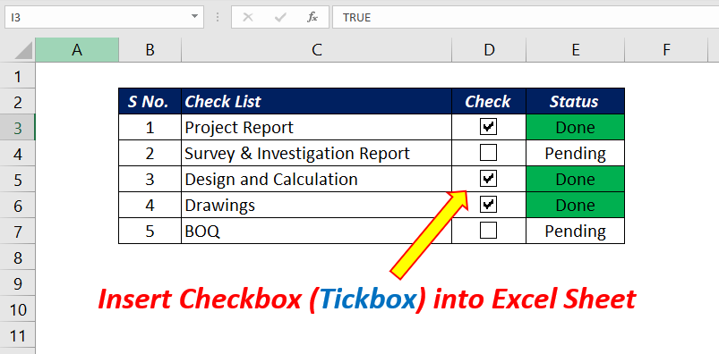 Insert Checkbox into Excel Sheet