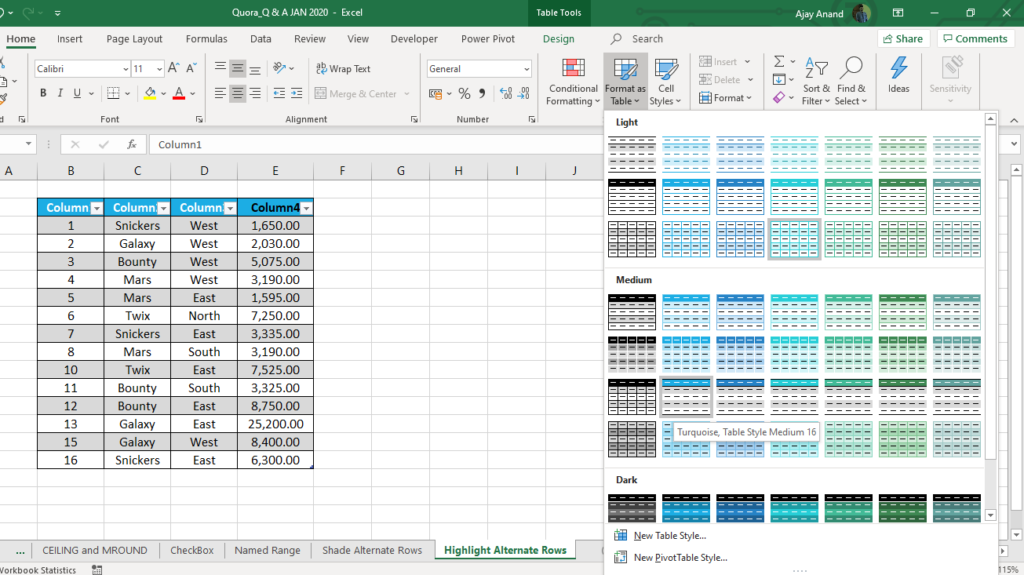 How to Shade Alternate Rows in Excel - XL n CAD