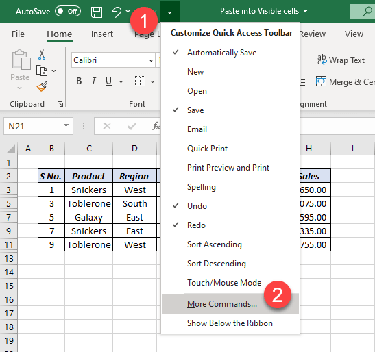 Select visible cells excel где