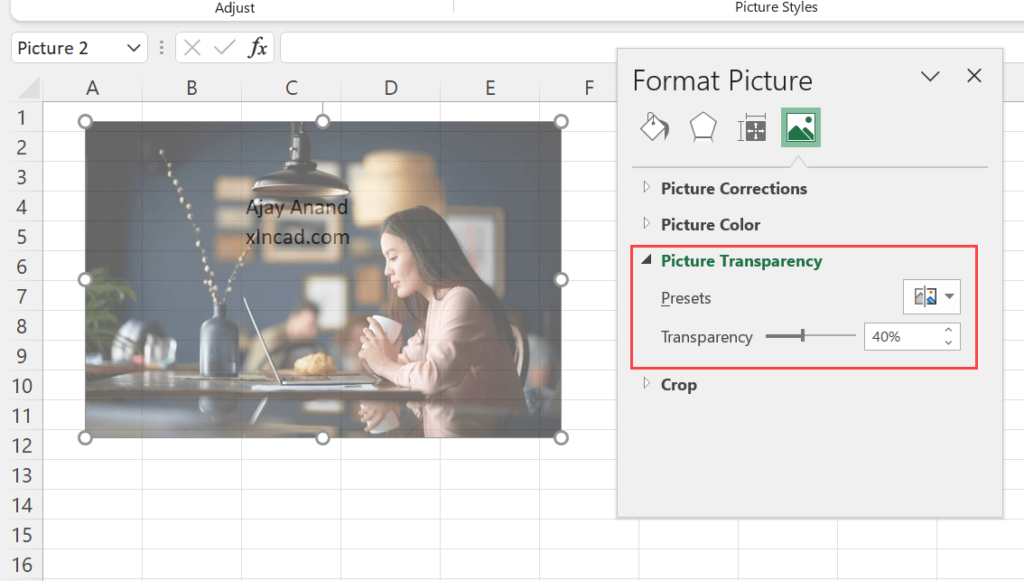 How to Make a picture transparent in Excel
