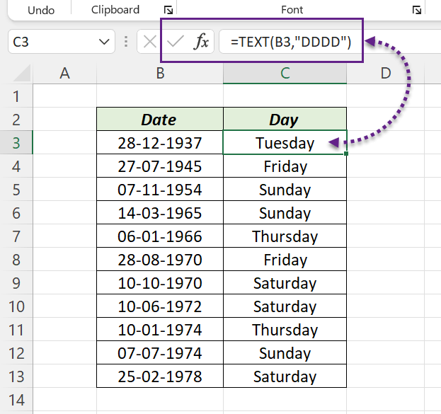 find-day-name-from-date-in-excel-xl-n-cad