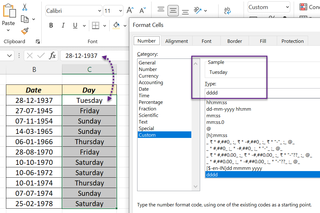 find-day-name-from-date-in-excel-xl-n-cad