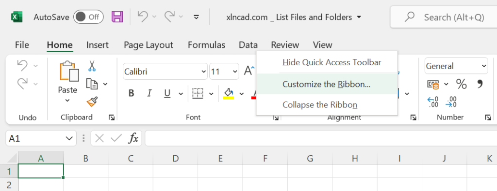 ms excel ribbon