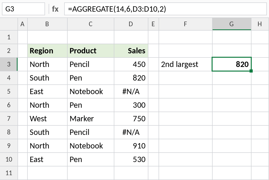 Excel AGGREGATE returning the second-largest value while ignoring errors