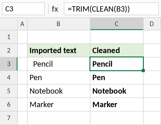 Excel TRIM and CLEAN removing hidden characters and extra spaces together