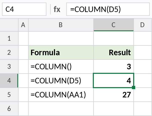 Excel COLUMN returning column numbers for the formula cell and referenced cells