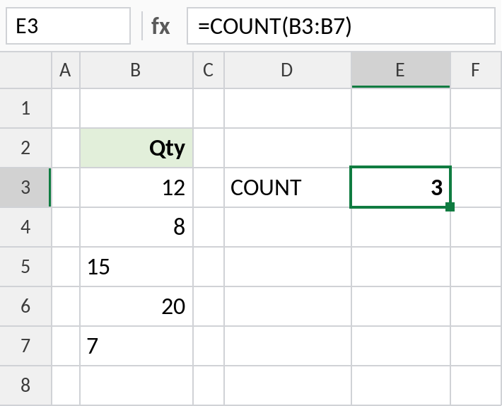 Excel COUNT ignoring numbers stored as text, result 3 of 5
