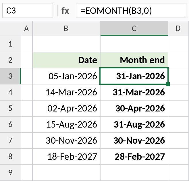 Excel EOMONTH returning the last day of each month