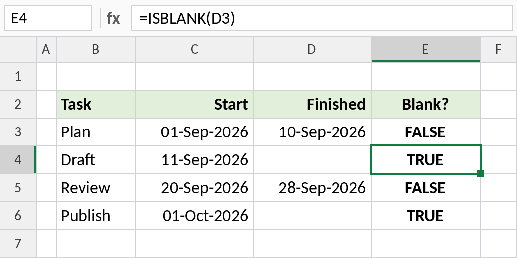 Excel ISBLANK returning TRUE for empty cells