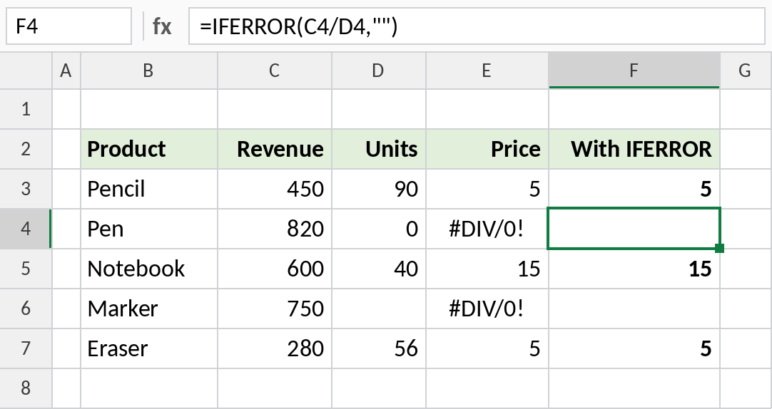Excel IFERROR replacing #DIV/0! errors with blank cells