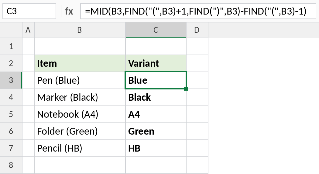 Excel MID extracting text between brackets
