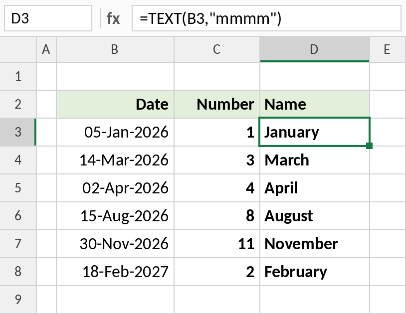 Excel MONTH number next to TEXT month name