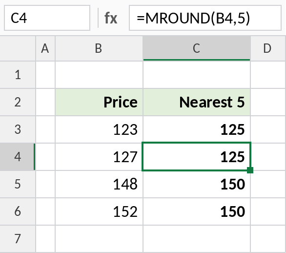 Excel MROUND rounding prices to the nearest 5