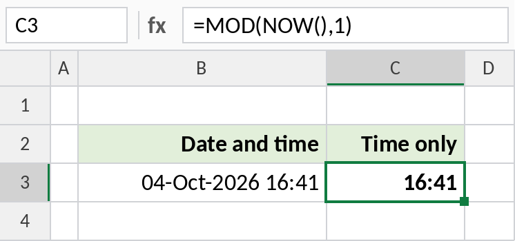 Excel MOD and NOW returning only the current time