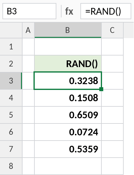 Excel RAND returning random decimals between 0 and 1