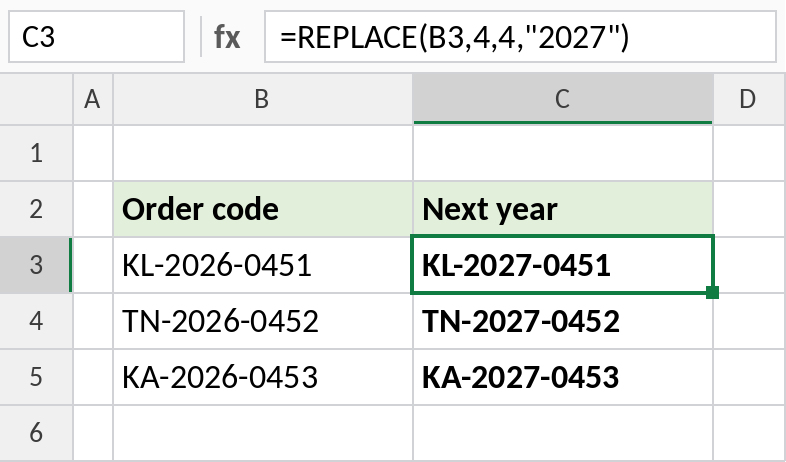 Excel REPLACE changing the year inside order codes