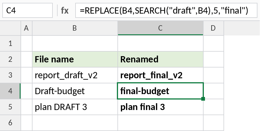 Excel REPLACE and SEARCH replacing a word regardless of case