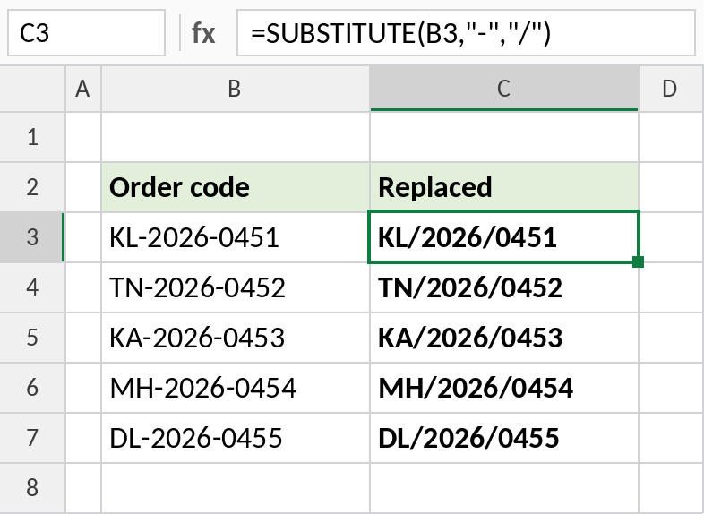 Excel SUBSTITUTE replacing every dash with a slash