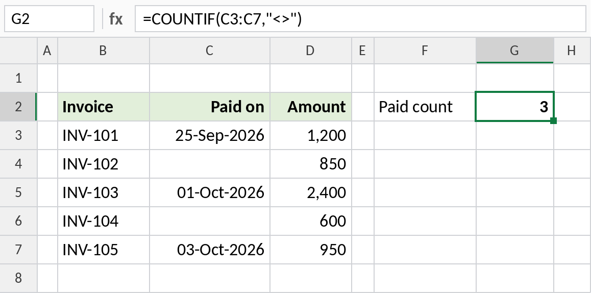 Excel COUNTIF counting non-blank cells