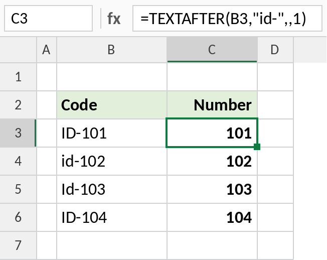 Excel TEXTAFTER with match_mode 1 matching the delimiter in any case