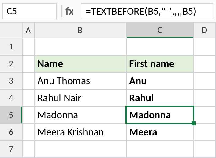 Excel TEXTBEFORE with if_not_found returning the whole name when there is no space
