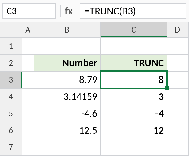 Excel TRUNC removing decimals without rounding