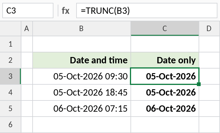 Excel TRUNC removing the time from date and time values