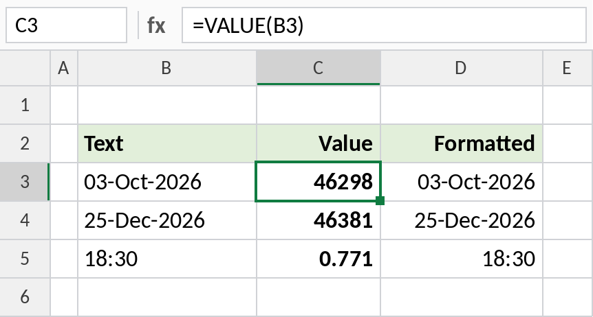 Excel VALUE converting text dates and times into date and time serial numbers