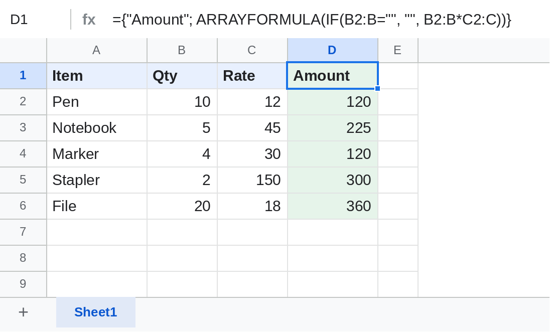 Google Sheets ARRAYFORMULA in the header cell filling the whole column