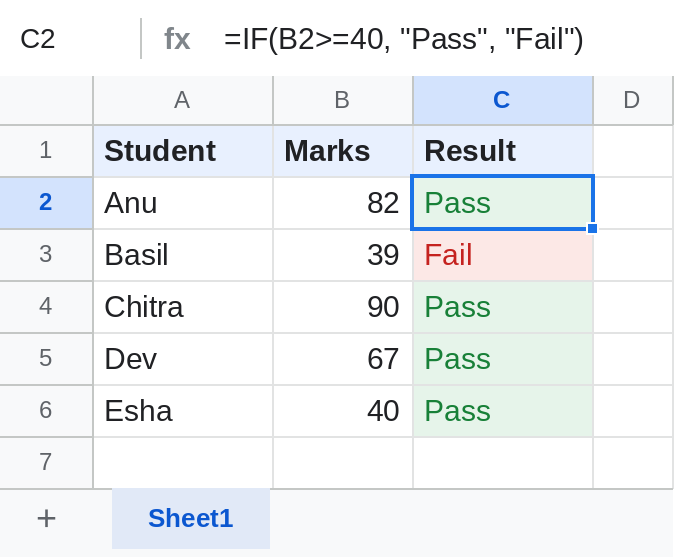 Google Sheets IF returning Pass or Fail