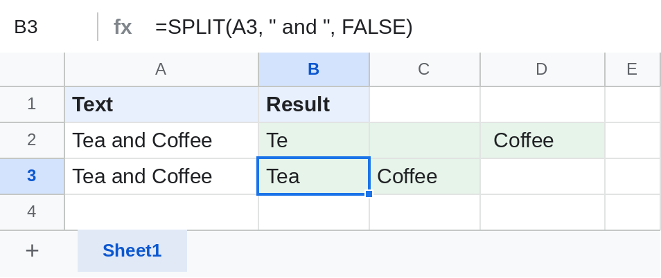 Google Sheets SPLIT giving wrong parts by default and correct parts with FALSE